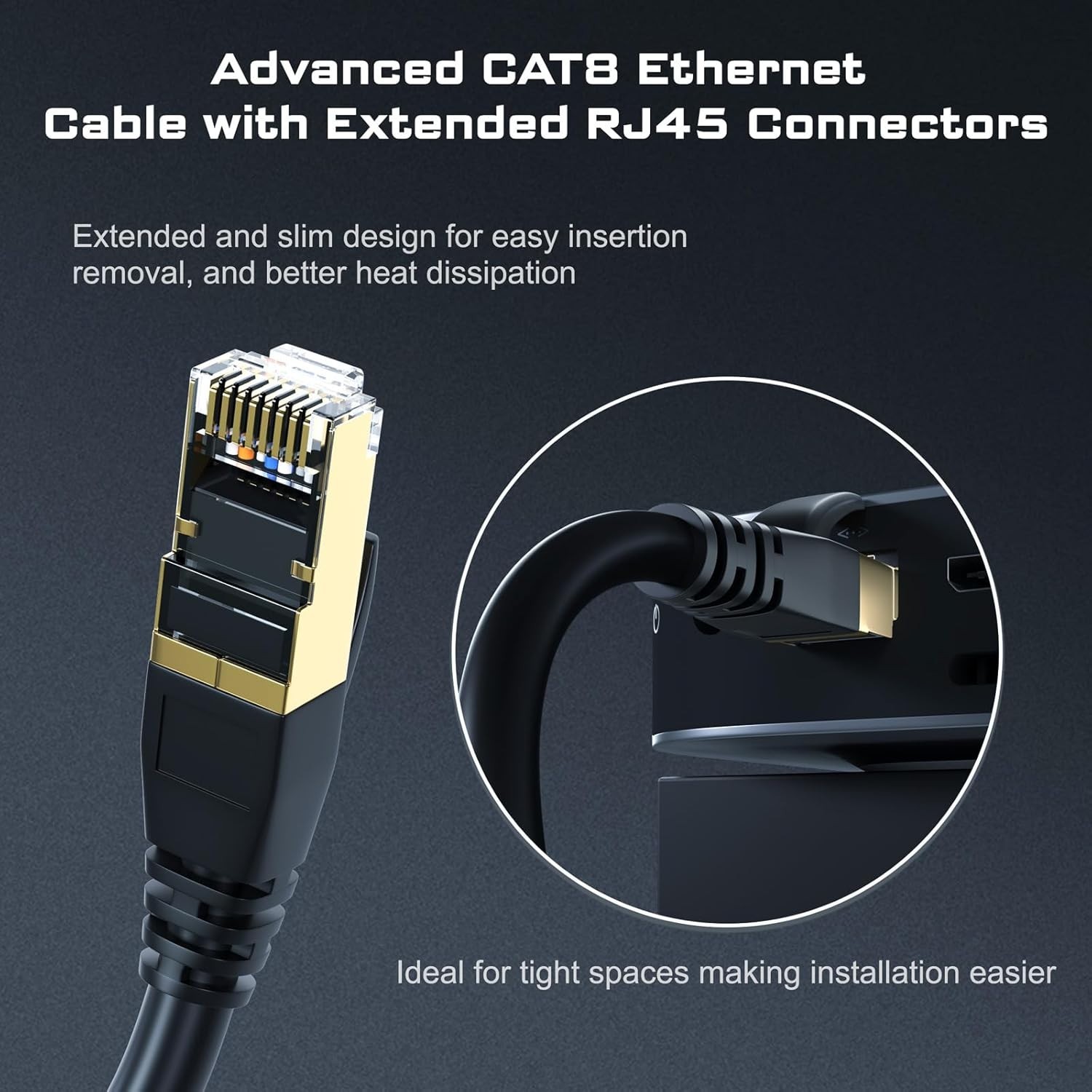 Cat8 Ethernet Cable 50FT 40Gbps 2000MHz UV Waterproof for Gaming