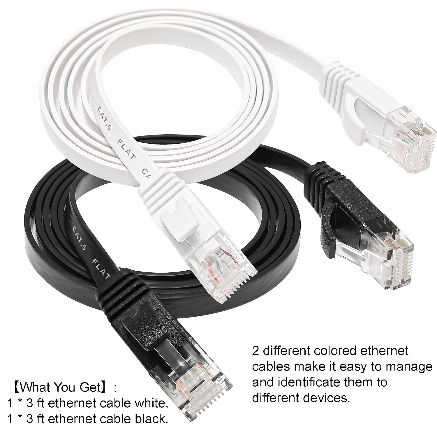 Cat 6 Ethernet Cable 3FT Pack – High-Speed Flat Design, Versatile Connectivity