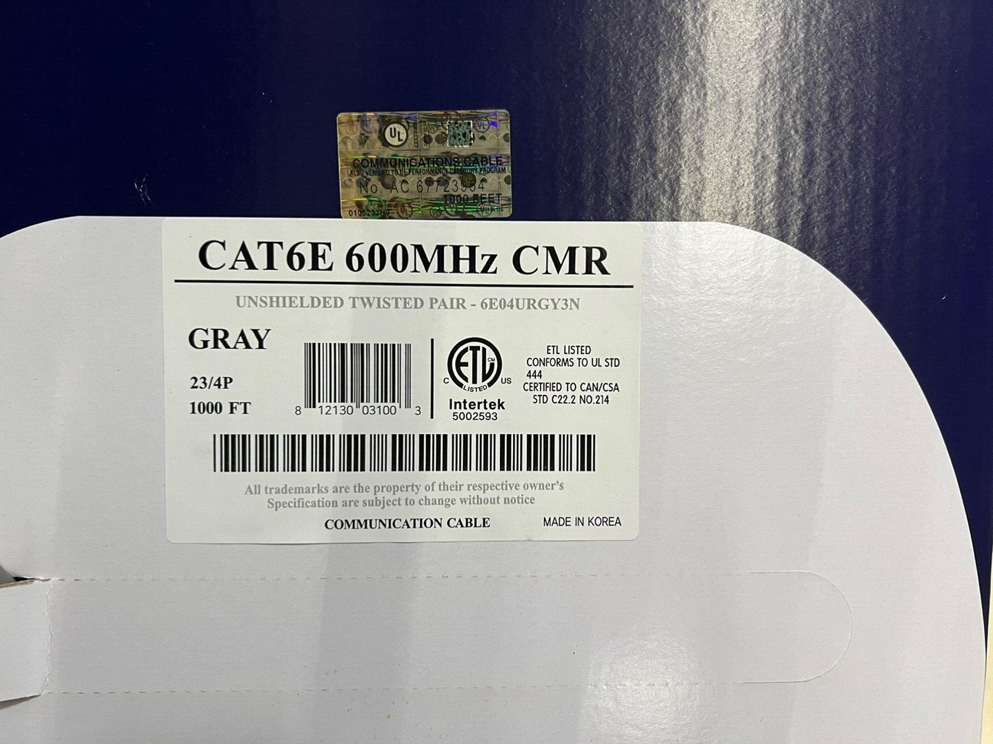 Wavenet CAT6E-CMR-Gray 600 Mhz Cmr-Gray