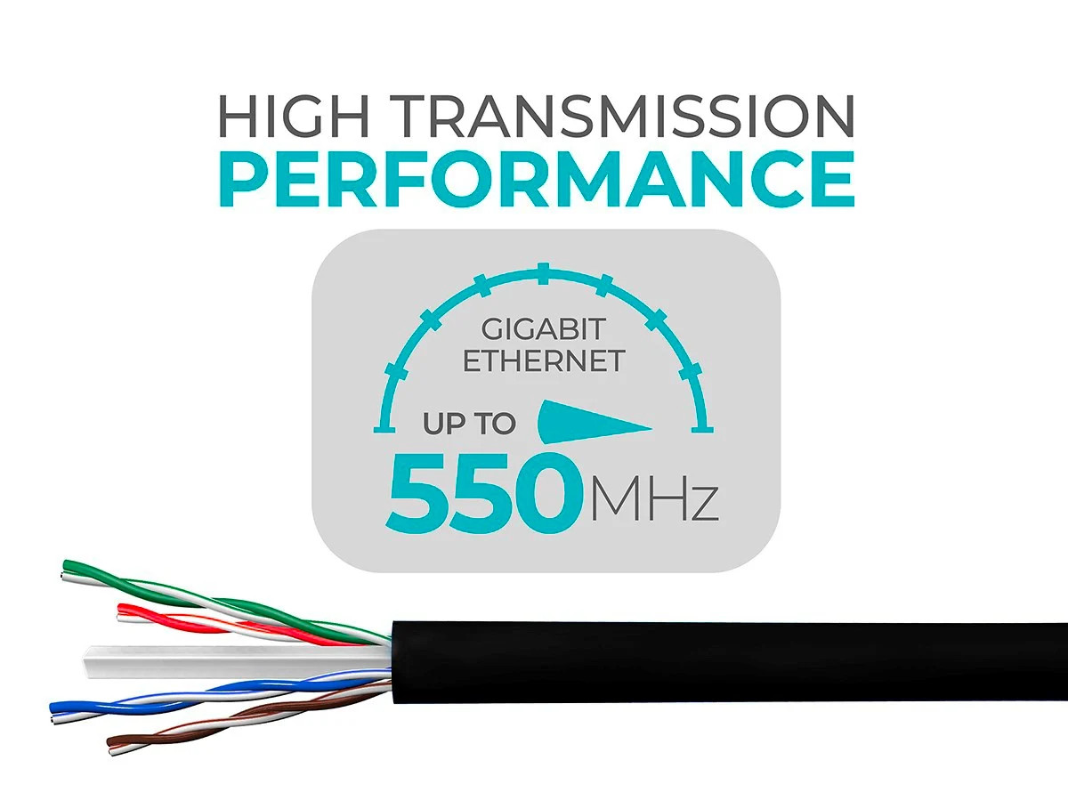Monoprice Cat6 Ethernet Bulk Cable – 500 Feet – Black, Solid, 550MHz, UTP, 23AWG