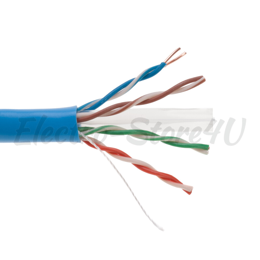1000ft Cat5e Blue Ethernet Network Cable Solid 24AWG Copper Clad CCA Bulk Wire
