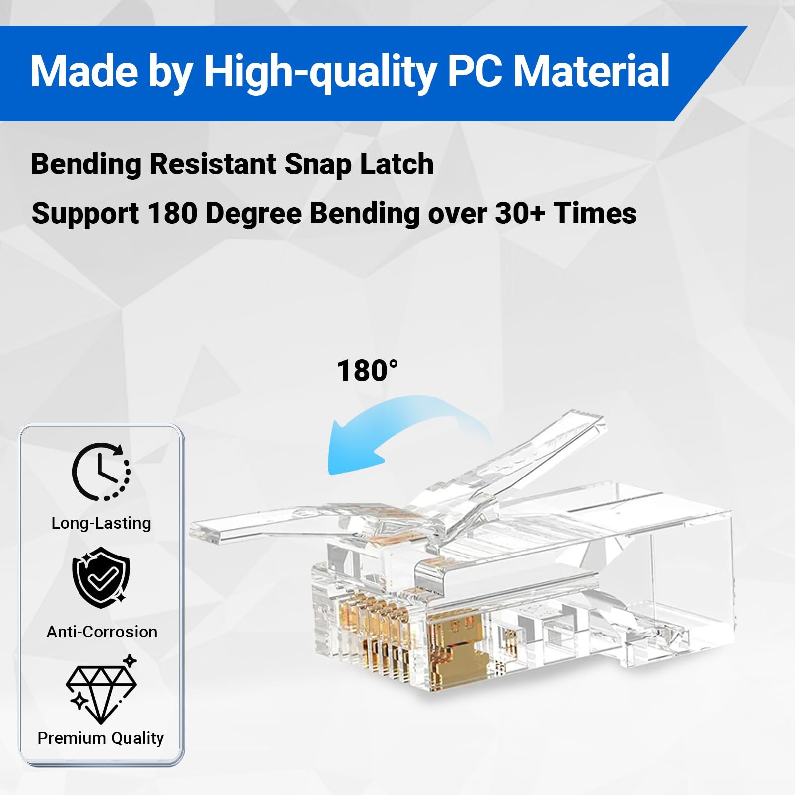 100 PCS Cat 6A RJ45 Pass Through Connector Wire OD 1.20mm Ethernet UTP Ends