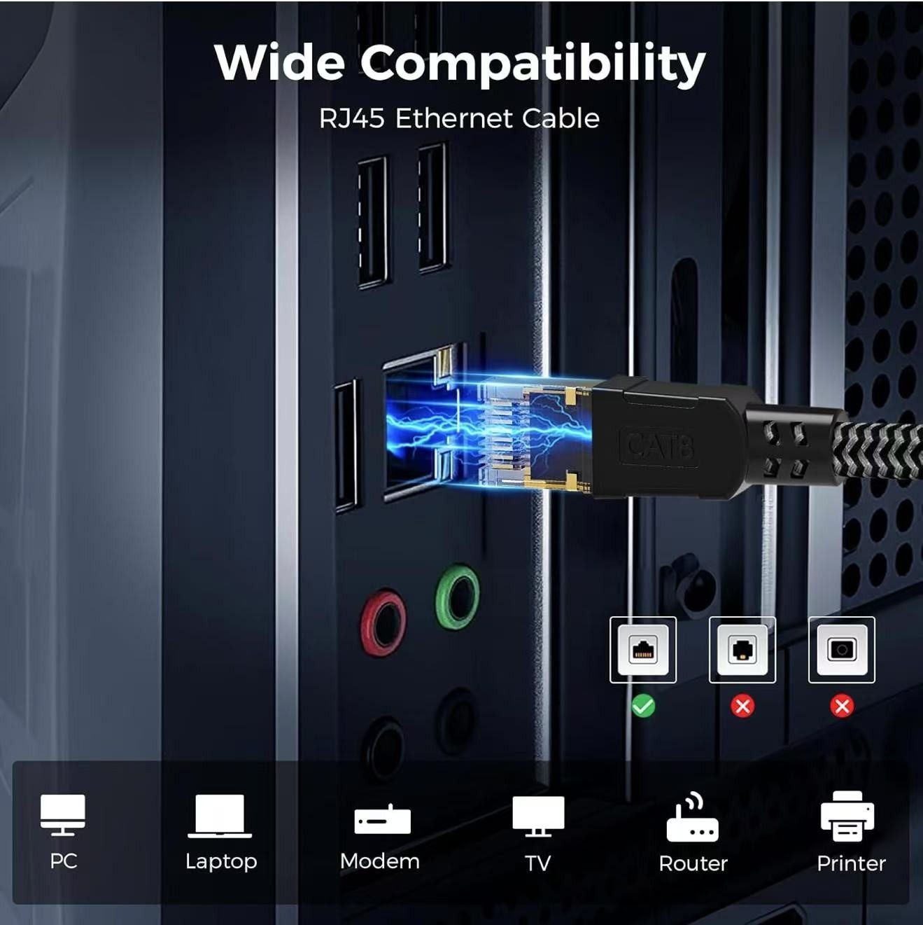 Cat 8 Ethernet Cable 8.12.40.50 FT RJ45 High Speed LAN Network Cord Black