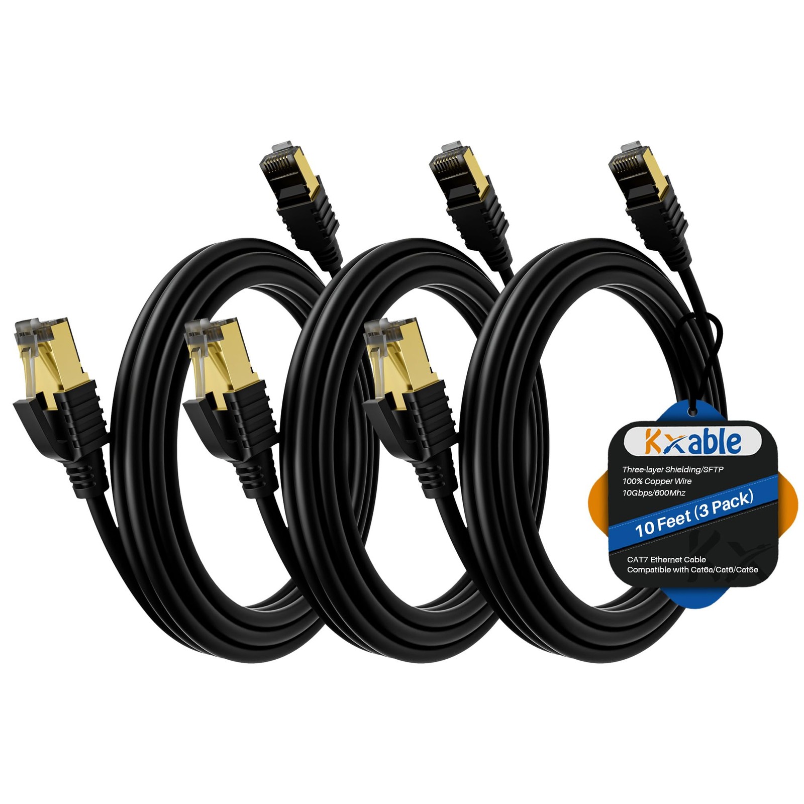 3 PCS Cat 7 Ethernet Cable 10 Feet RJ45 LAN SFTP Fits CAT6A CAT6 CAT5E CAT5