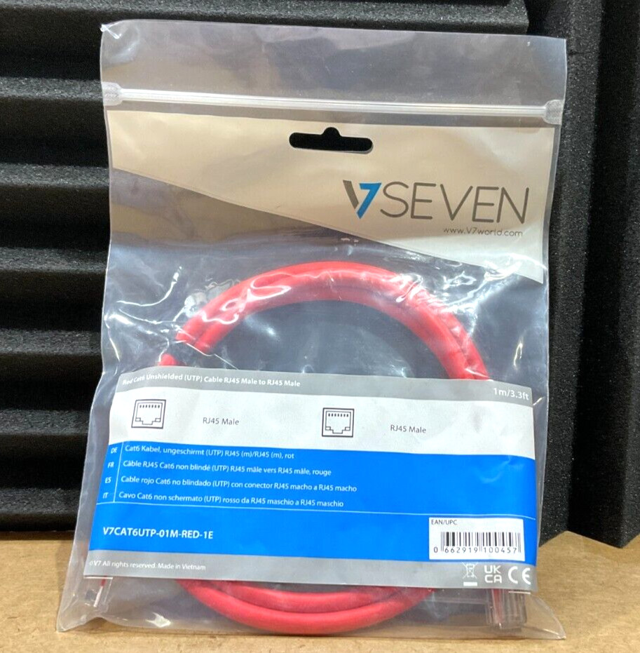 V7 STP RJ45 CAT-6 Patch Cable, Snagless Molded 1 meter red V7CAT6STP-01M-RED-1E