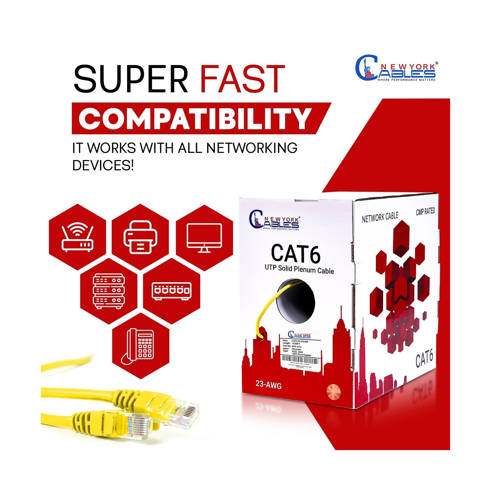 CAT6 Plenum (CMP) 1000ft Bulk Ethernet Cable | 100% Pure Solid Bare Copper | …