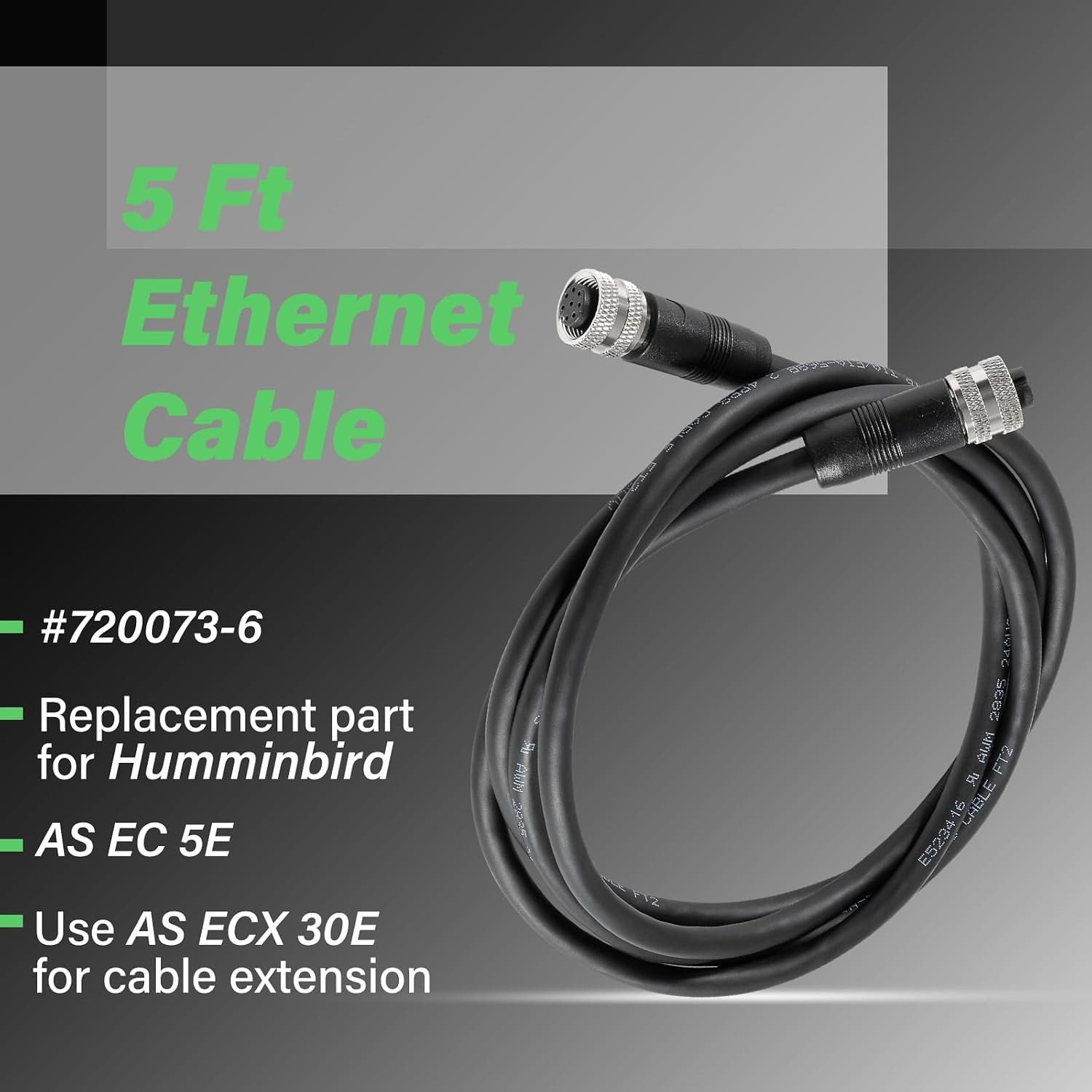 720073-6 5 Foot Ethernet Cable as EC 5E Replace for Humminbird, Black Fit for He