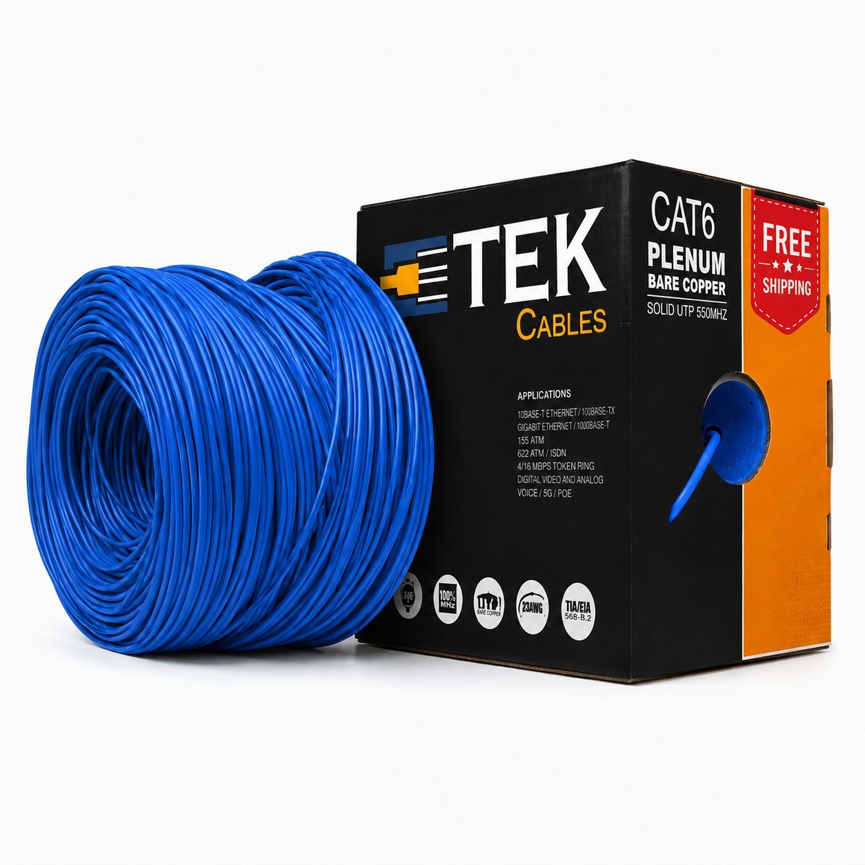 Cat6 Plenum 1000ft Ethernet Cable CMP 23AWG Solid Bare Copper 550MHz UTP Blue