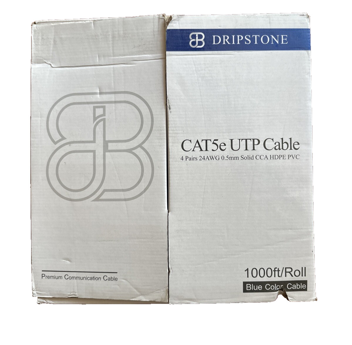 Dripstone 1000ft CAT5e Solid Bulk Network Cable UTP 24AWG Roll Blue New