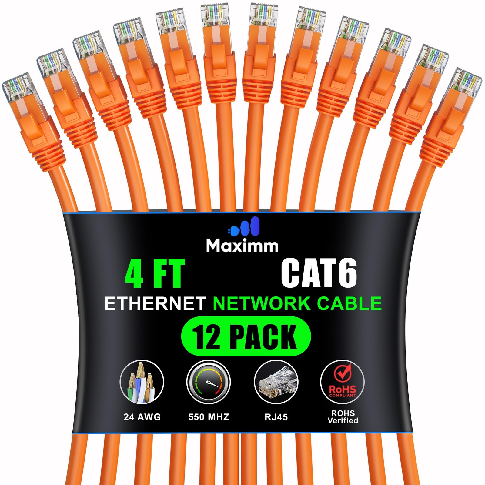 Cat 6 Ethernet Cable – 4 ft 12-Pack – High-Speed LAN, Internet, Patch, and Ne…