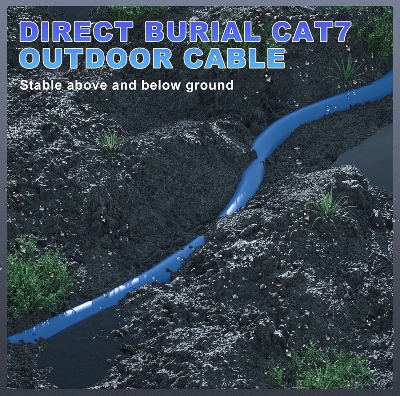 Cat 7 Outdoor Ethernet Cable 500ft (SFTP Triple Shielded Internet 500FT, Blue