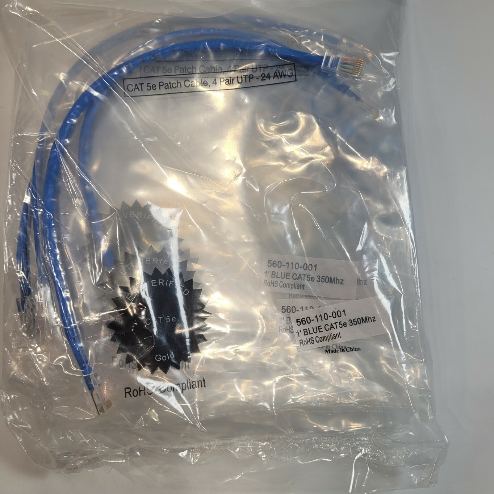 SET OF 10 CAT 5e Patch Cable 560-110-001 1′ BLUE CAT5e 350Mhz RoHS COMPLIANT