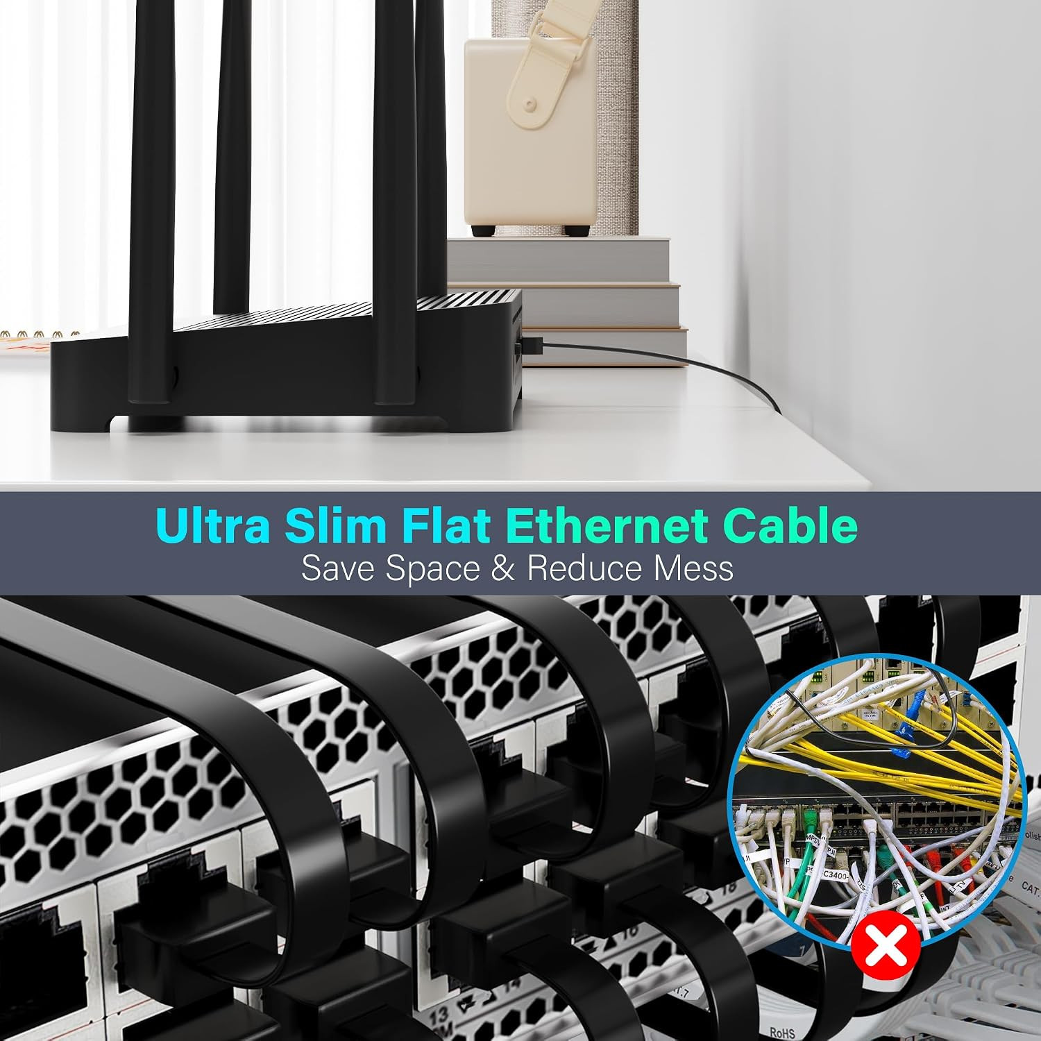 Cat 6 Flat Ethernet Cable 1 Ft/10 Pack, High-Speed Internet Network