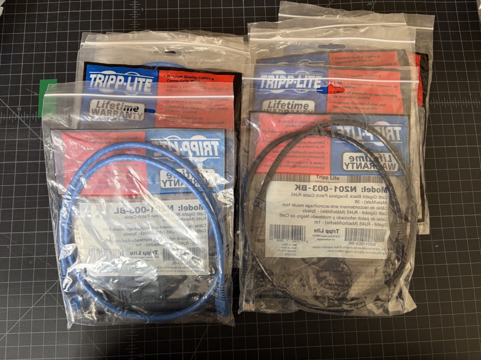 Lot of 10 – Tripp Lite Cat6 3 FT Gigabit RJ45 Snagless Cable Assorted Blue/Black