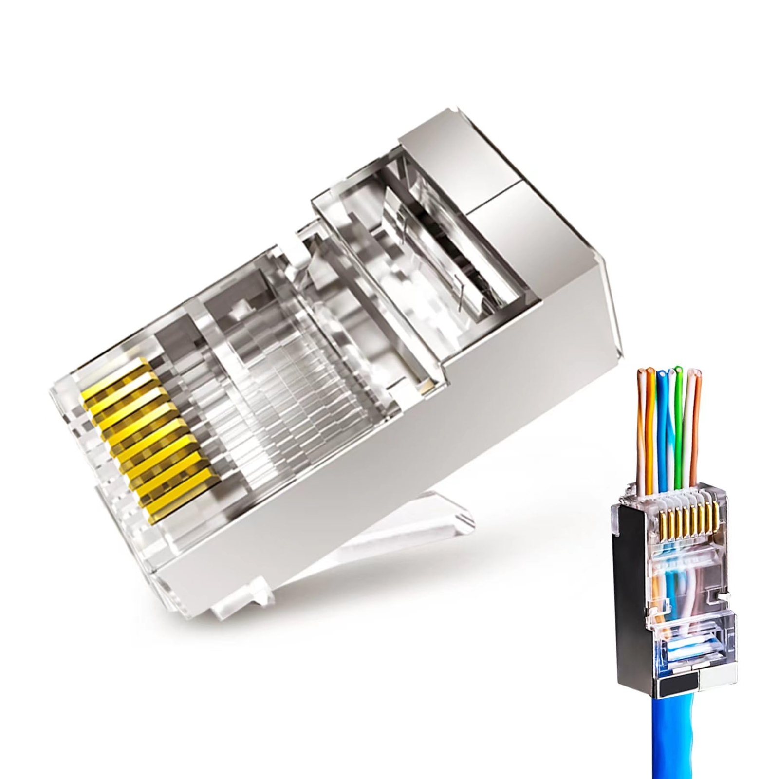 20-Pack Cat6a RJ45 Shielded Connector Pass Through for FTP/STP Cable