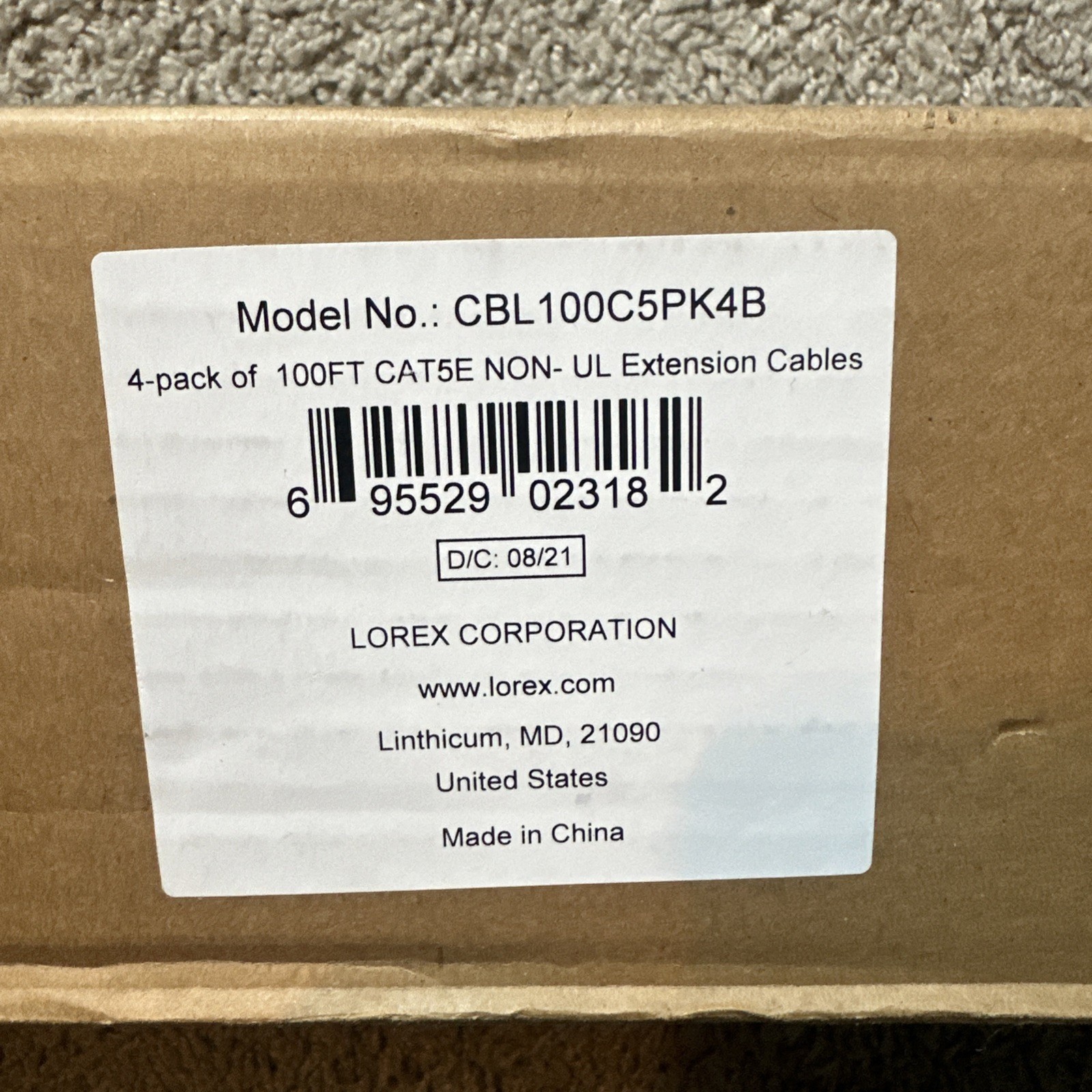LOT OF 4 Lorex Cat5e Ethernet Network Cable GRAY 100ft (30m) NEW SEALED