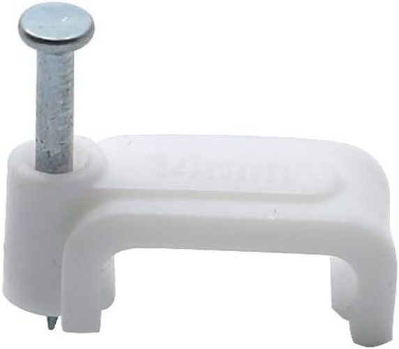 100 Pcs 14mm Flat Ethernet Cable Clips – Modern White Wire Management Solution