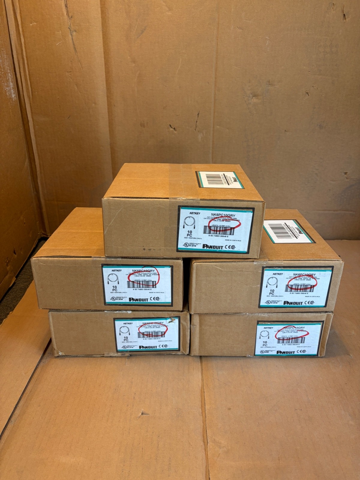 Lot of 5 10PC Panduit NetKey NK6PC10BUY GRY Cat 6 UTP RJ45 10′ Green Patch Cords