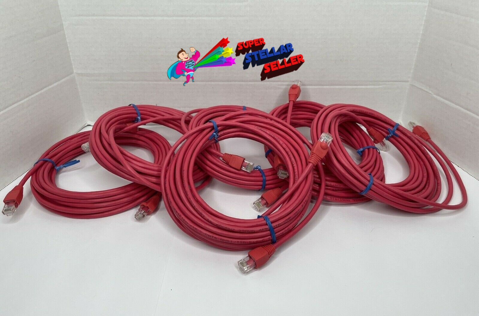 LOT OF 6 – 25FT CAT6E Patch Cord Cable 600mhz Ethernet Internet Network LAN RED