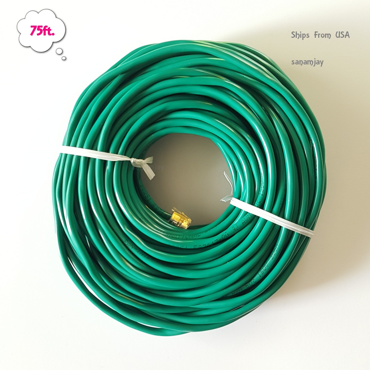 75ft. RJ11 RJ12 Green DSL CAT5e Telephone Data Cable for Centurylink, AT&T, etc.
