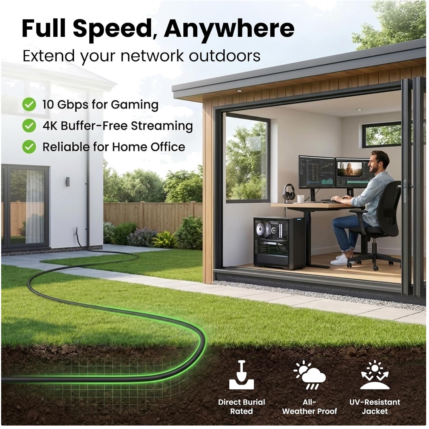 Cat6 Direct Burial Cable 200ft – RJ45 Network Internet