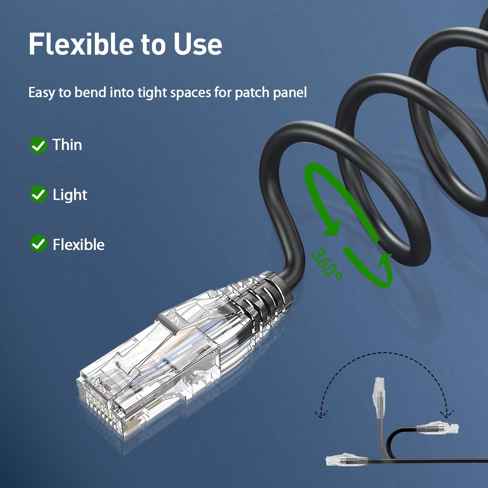 24 PCS 0.5Ft Slim Cat6a Ethernet Patch Cable 10Gbps 550MHz RJ45 Network Cord