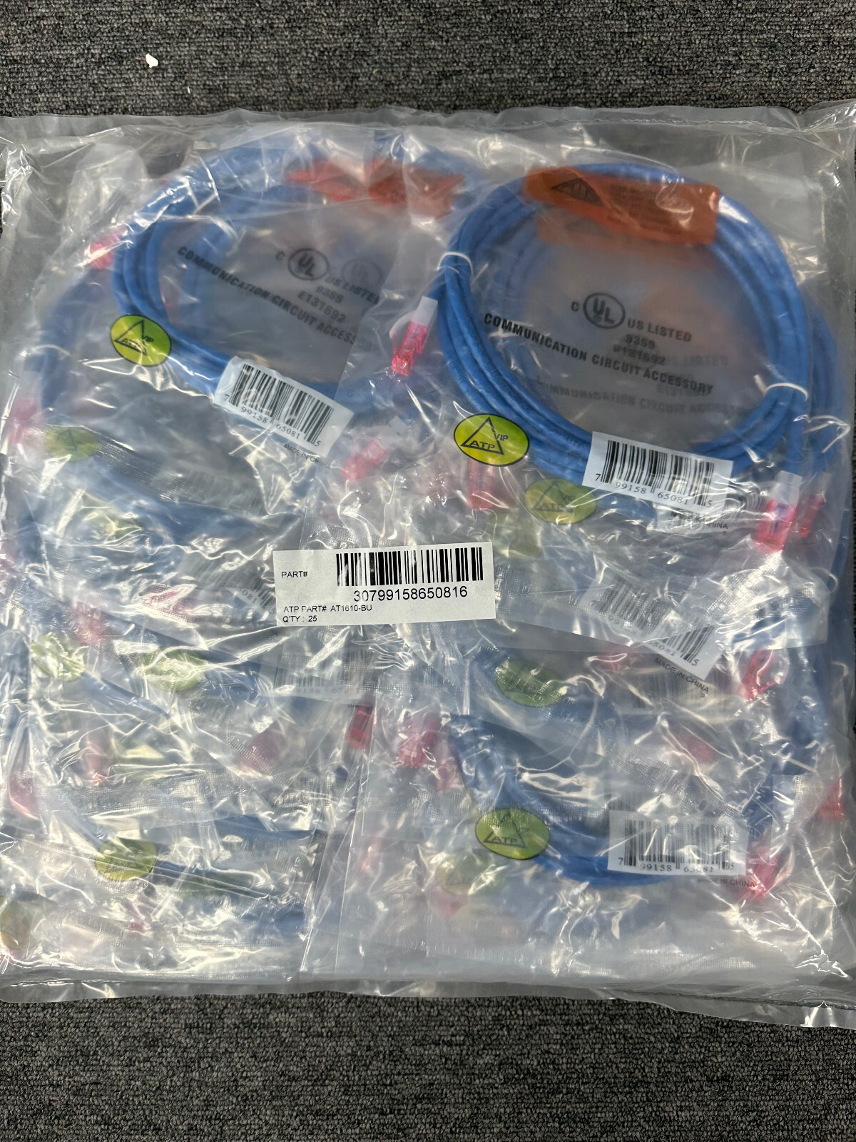 LOT OF 25 Allen Tel Modular Category 6 Patch Cord 10ft CAT6 Blue AT1610-BU