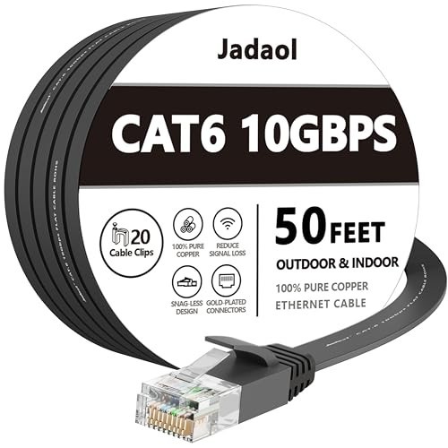 Jadaol Cat 6 Ethernet Cable 50 ft with Cable Clips 10Gbps Support Cat8 Cat7