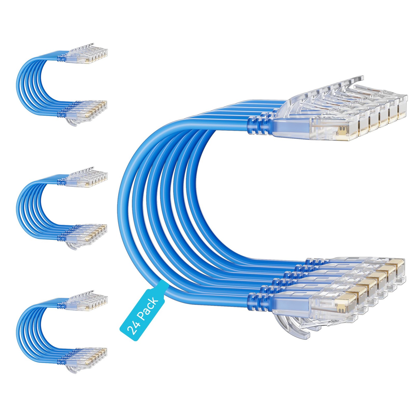 Cat6 Slim Patch Cables 1 Feet 24-Pack Blue, Cat6a Patch Cables 10Gbps 550MHz …