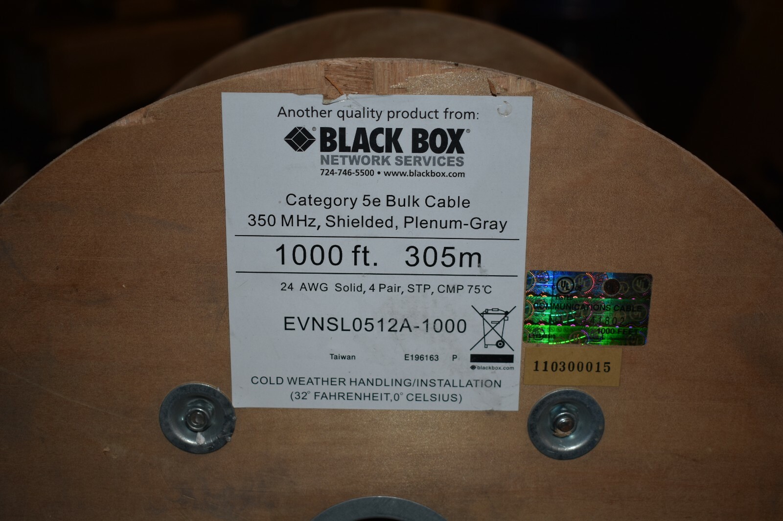 BLACK BOX EVNSL0512A-1000 CAT5E Bulk Cable 350-MHz Solid Shielded 1000 FT