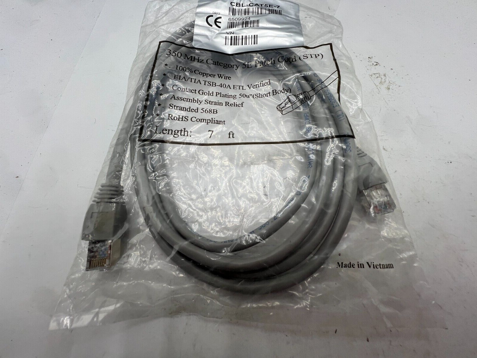 Qty 2 350 Mhz Category 5E Ethernet Patch Cable Cord CBL-CAT5E-7 7ft Copper