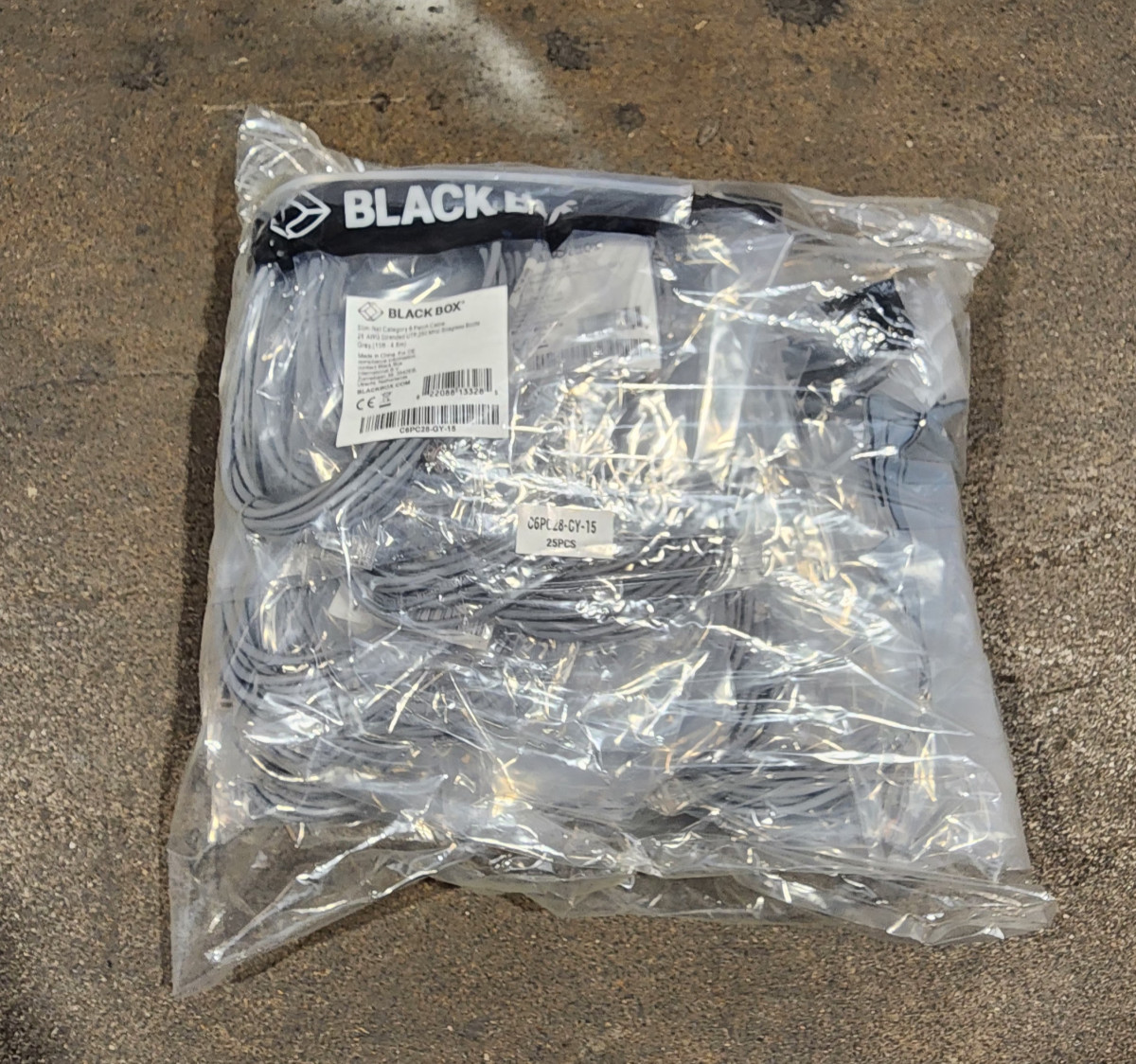 50 Pack 15ft Gray Black Box Slim-Net Cat 6A Patch Cable 28AWG UTP Snagless