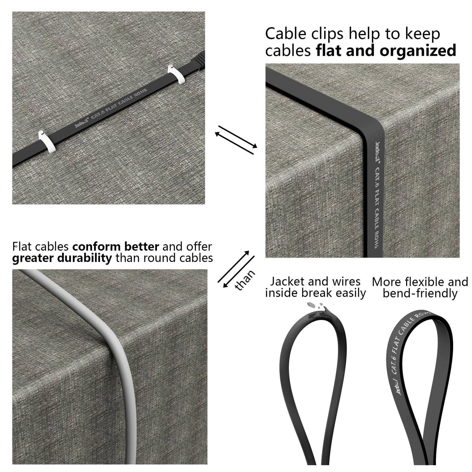 Cat 6 Ethernet Cable 200 ft with Cable Clips, 10Gbps Support Cat8 Cat7 Networ…