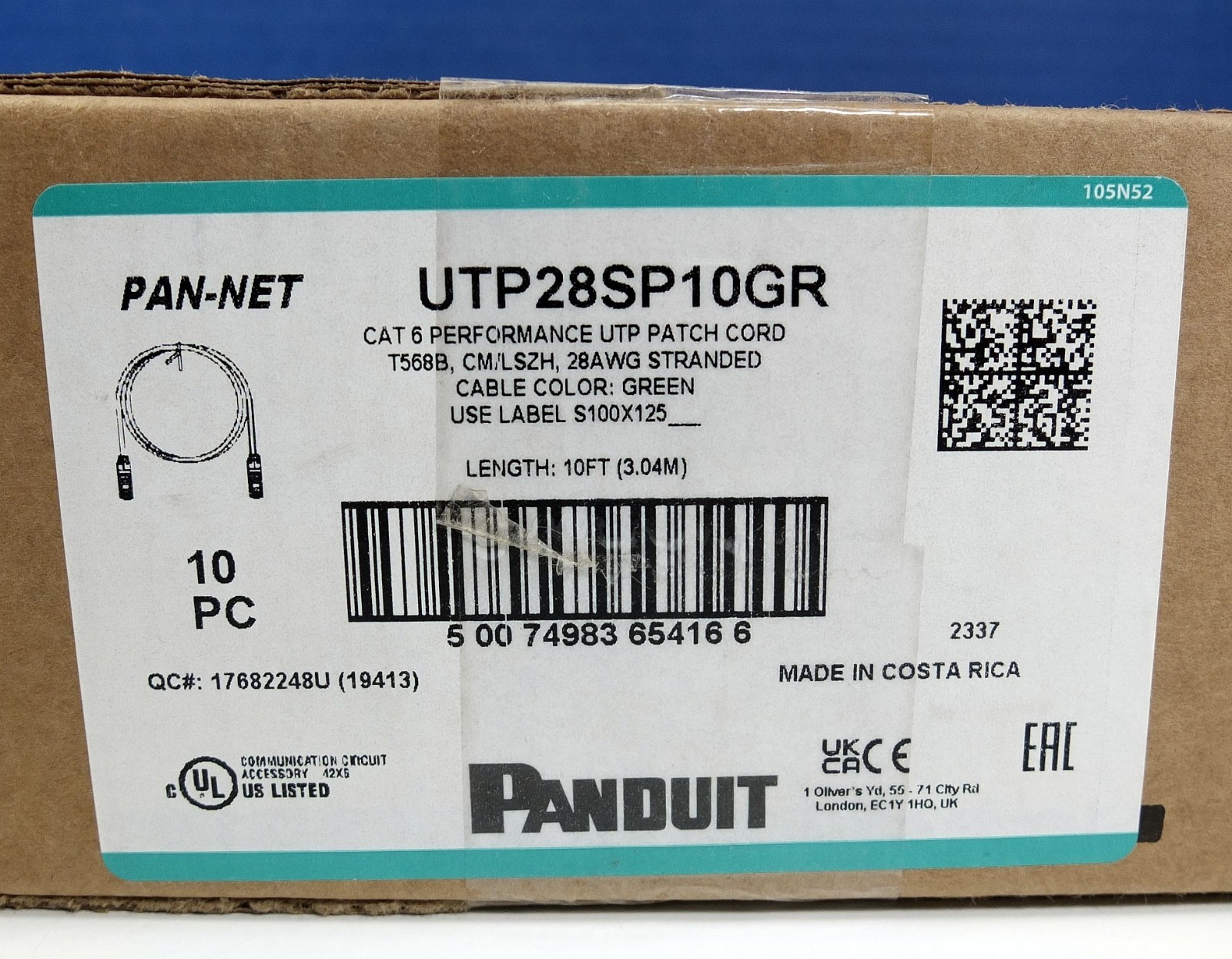 (10) Panduit UTP28SP10GR Cat6 28 AWG Network 10 Ft Patch Cable Cord Green NIB