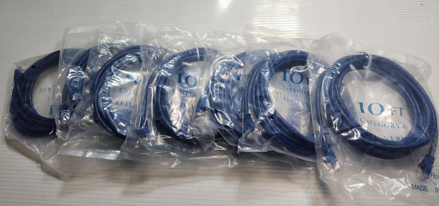 10ft Category 6 Ethernet Cable CAT 6 UL & ETL Verified RoHS NEW- Lot of 7