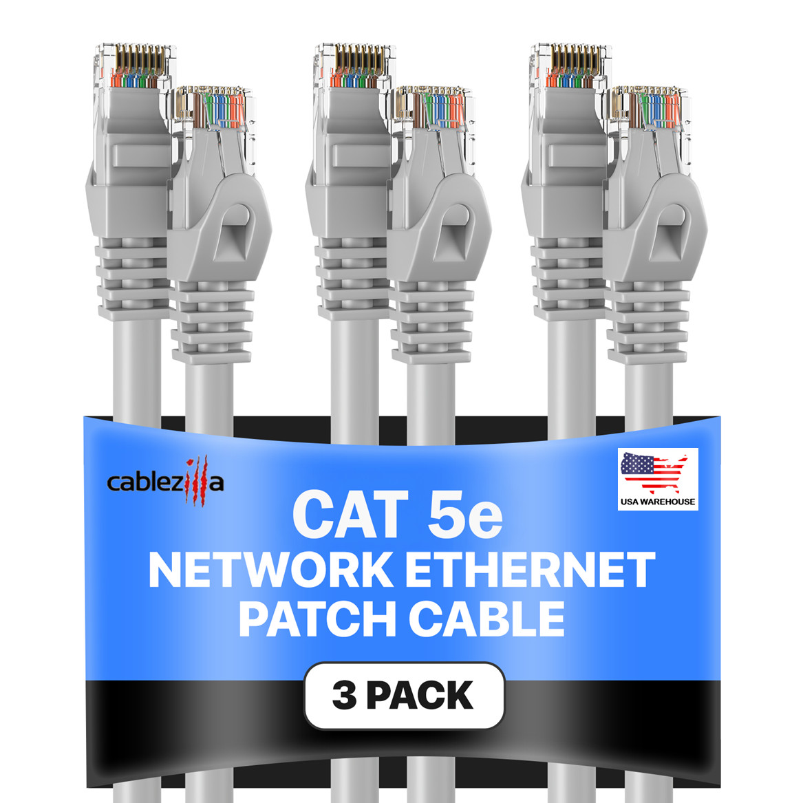 3-Pack – Gray CAT5e Ethernet Patch Cord RJ45 UTP LAN Cable 1.5FT – 200FT LOT