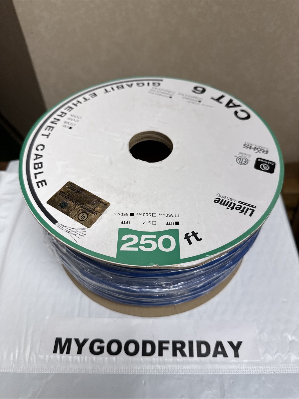 Monoprice Blue 250ft Cat6 Bulk Stranded UTP 24AWG Copper Wire Cable Pull Box New
