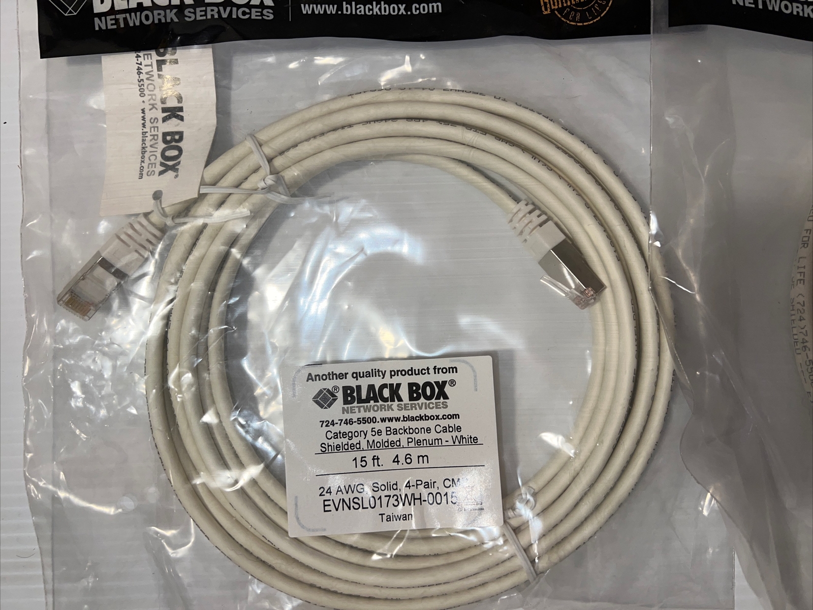 FOUR! 15’ Black Box Category 5e Backbone Cable 24 AWG Solid New Free Shipping