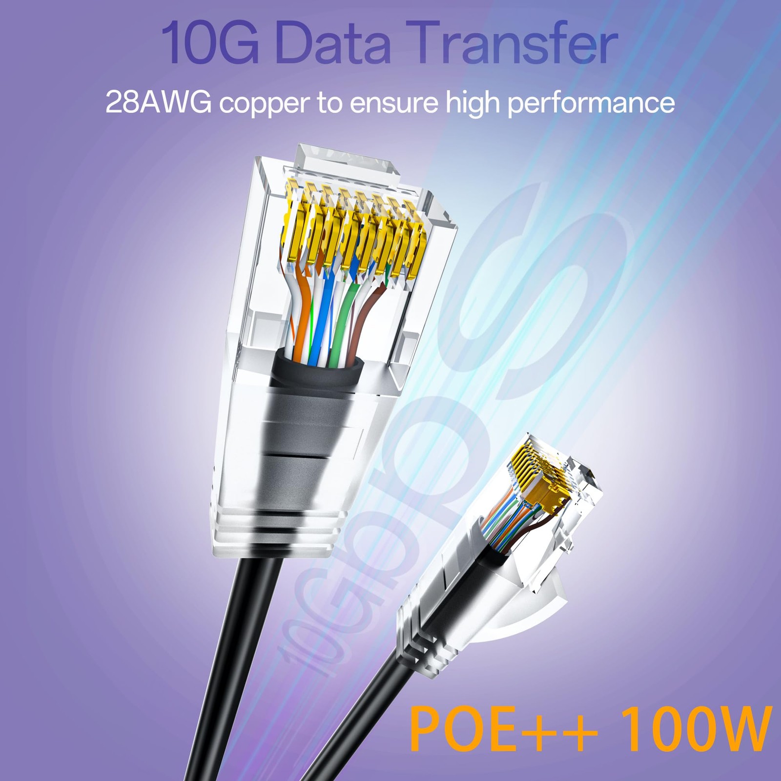 24 Pack 1Ft Cat6a Patch Cables Slim , Flexible Ethernet Cable 10G 550MHZ, 28AWG