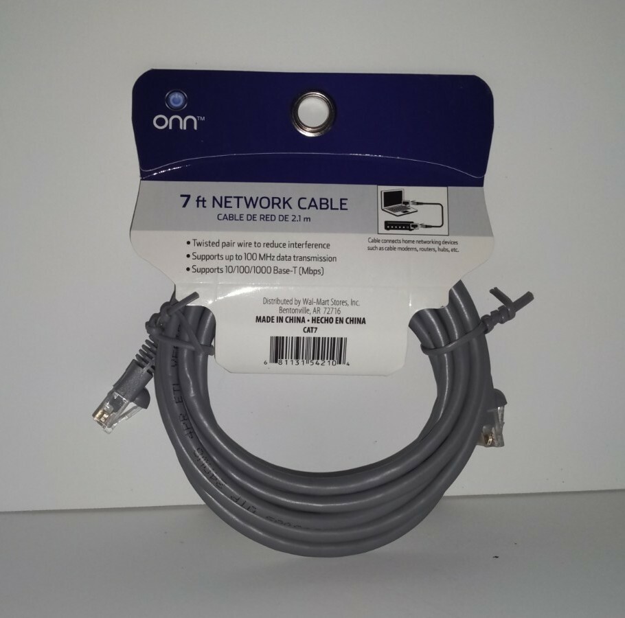 Onn 7FT Network Cable Supports 10/100/1000 Base-T (Mbps) Ethernet New Cat5e Lan