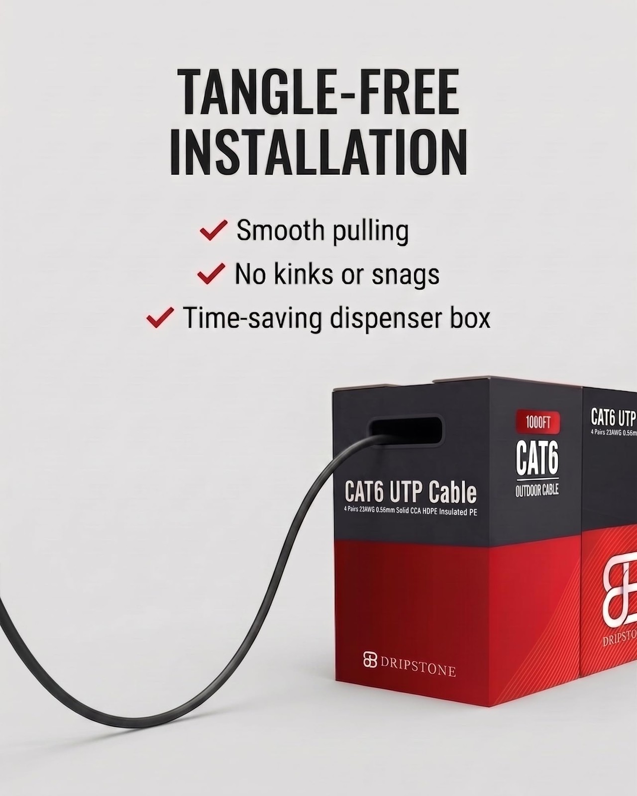 Dripstone CAT6 Direct Burial Ethernet Cable 23AWG Solid CCA 1000ft, Black