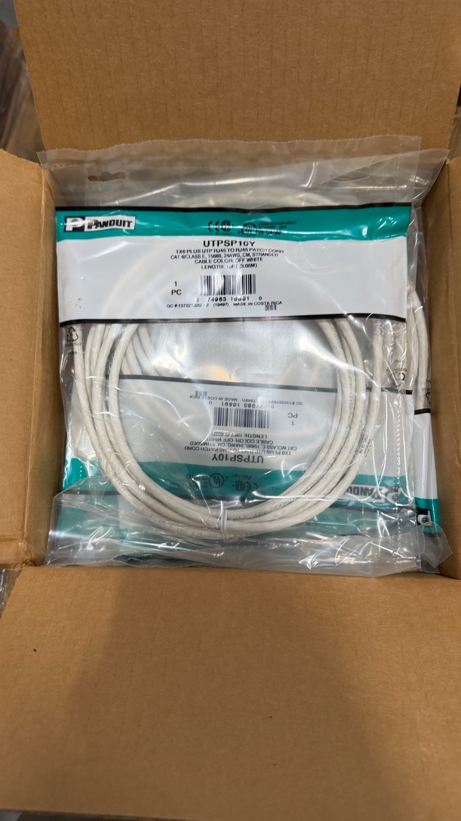 Panduit CAT6E 10FT WHITE Network Cable UTPSP10Y 24AWG Stranded BOX OF 10
