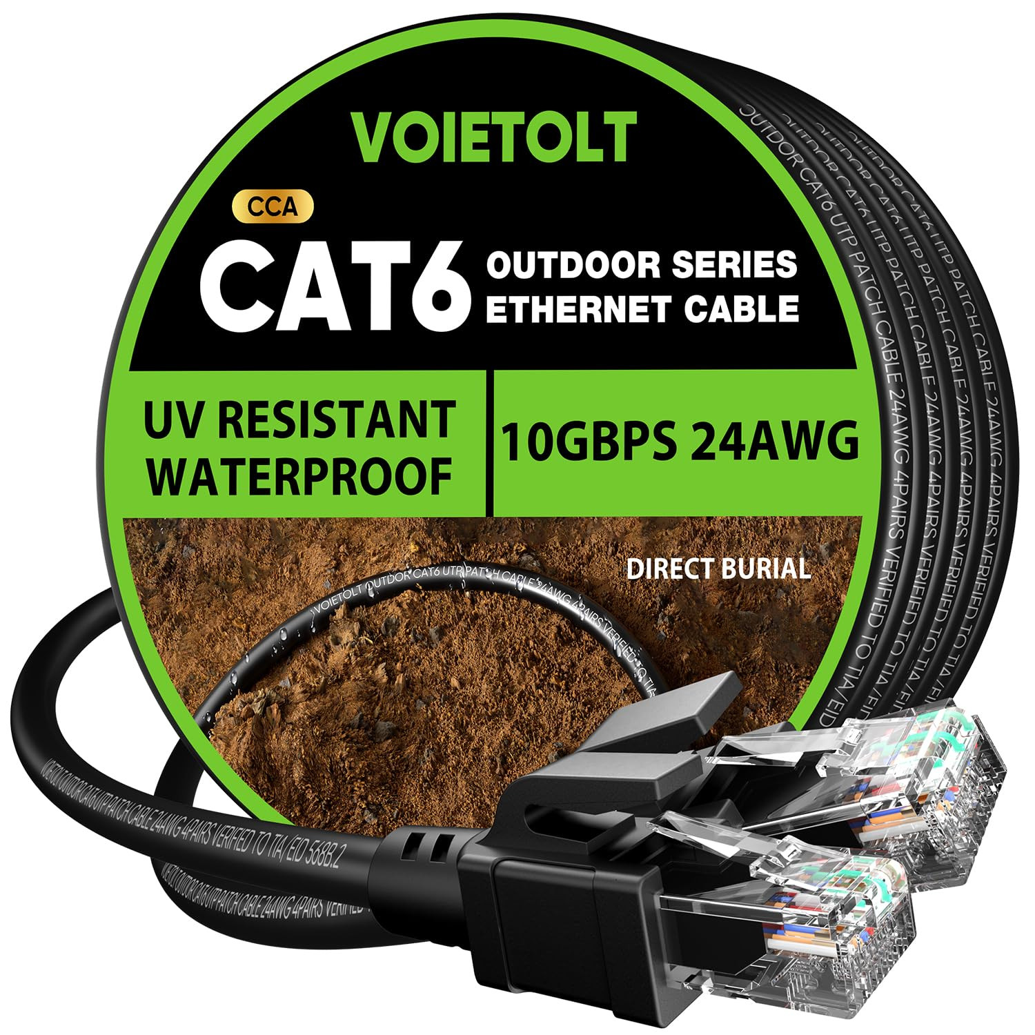 Cat 6 Outdoor Ethernet Cable 100 Ft, 24AWG 10Gbps Cat6 Cable Cord Waterproof