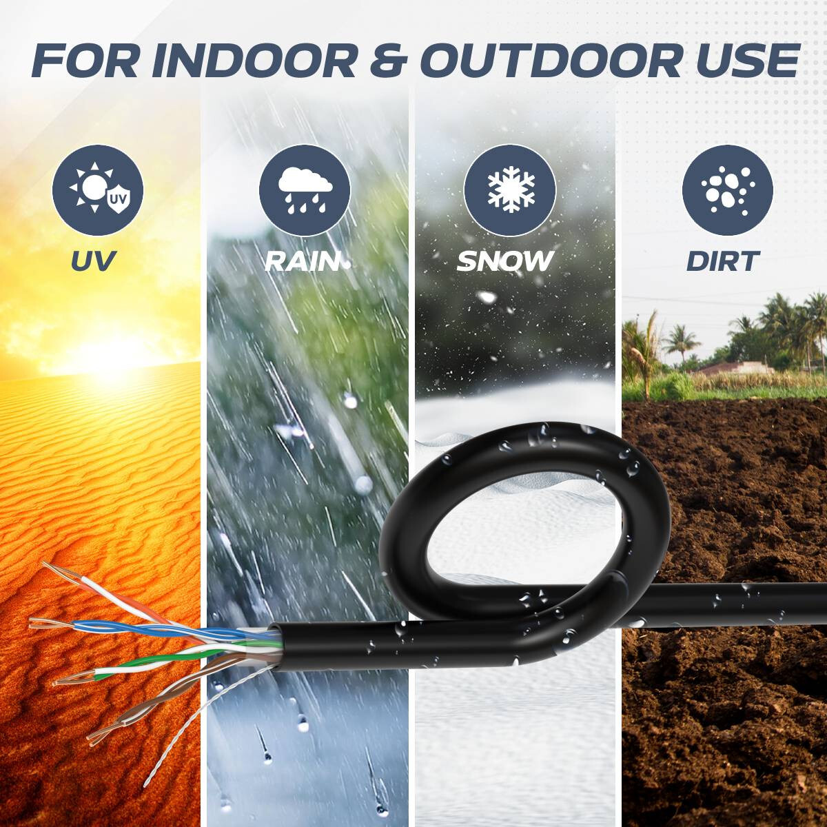 1000Ft CAT5E Waterproof Outdoor Cable Direct Burial UTP Solid LAN Network 24 AWG