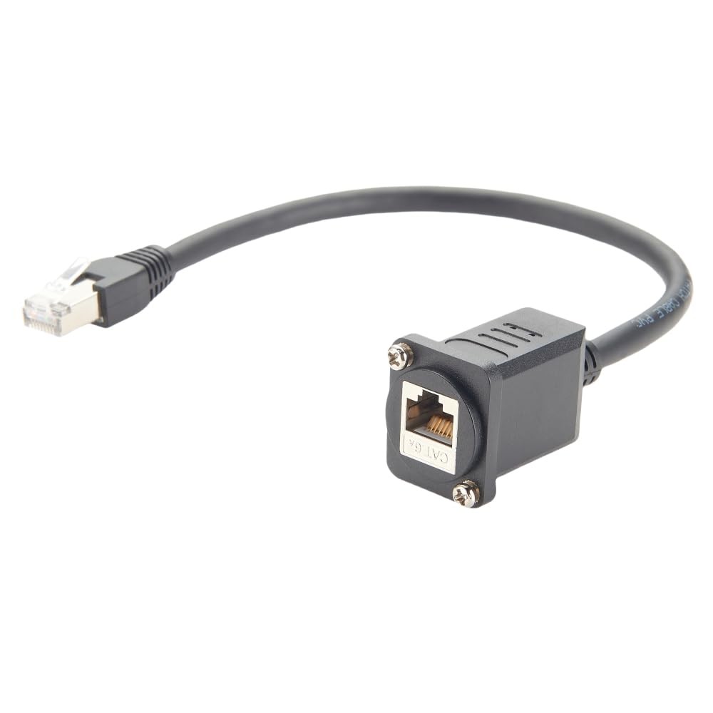 D Series Panel Mount RJ45 CAT6A Ethernet Male to Female Extension Cable 1 FT
