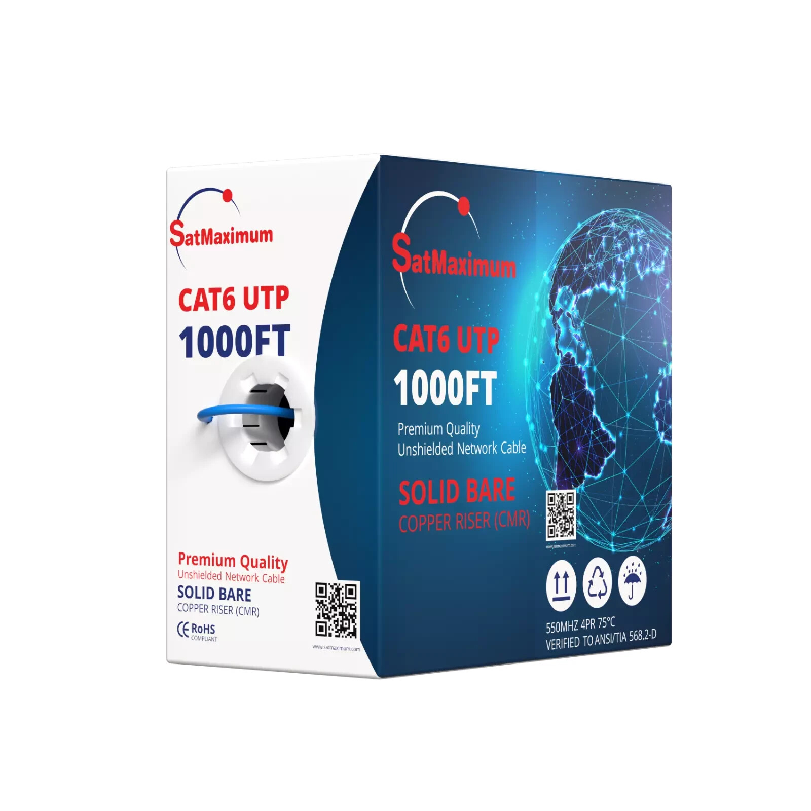 500ft CAT6 UTP CMR Riser Ethernet Cable 23AWG Solid Bare Copper Wire Blue