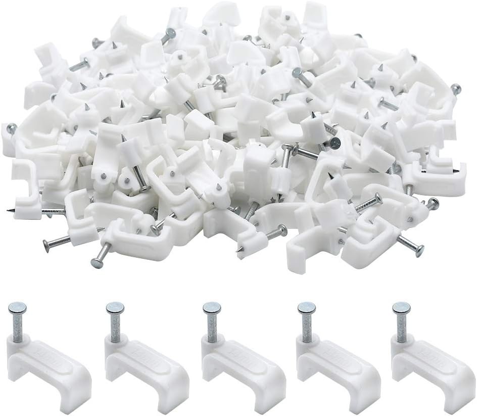 100 Pcs 14mm Flat Ethernet Cable Clips – Modern White Wire Management Solution