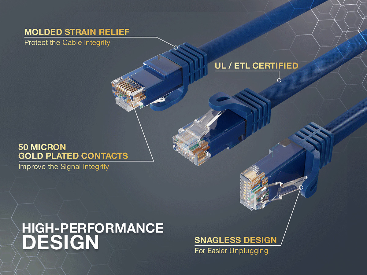 6ft Cat6a UTP 10G Ethernet Network Patch Cable Snagless 24AWG Bare Copper, Blue