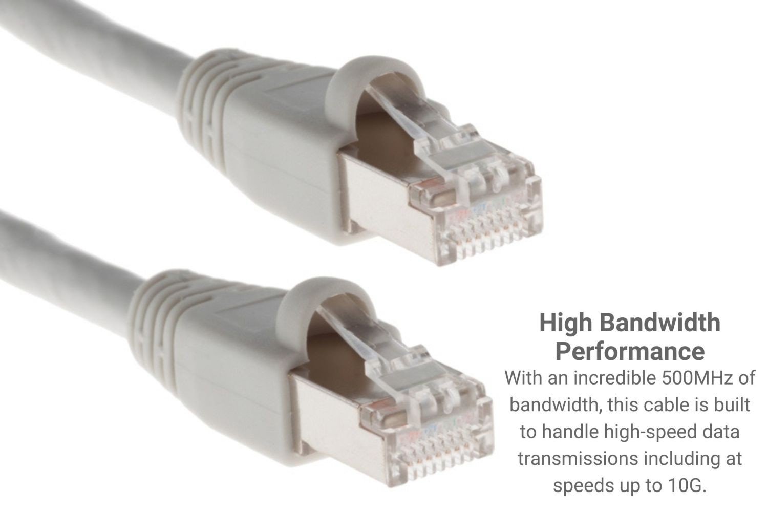 CAT6A Shielded Ethernet Patch Cable, Snagless, 20′ Gray – Lifetime Warranty