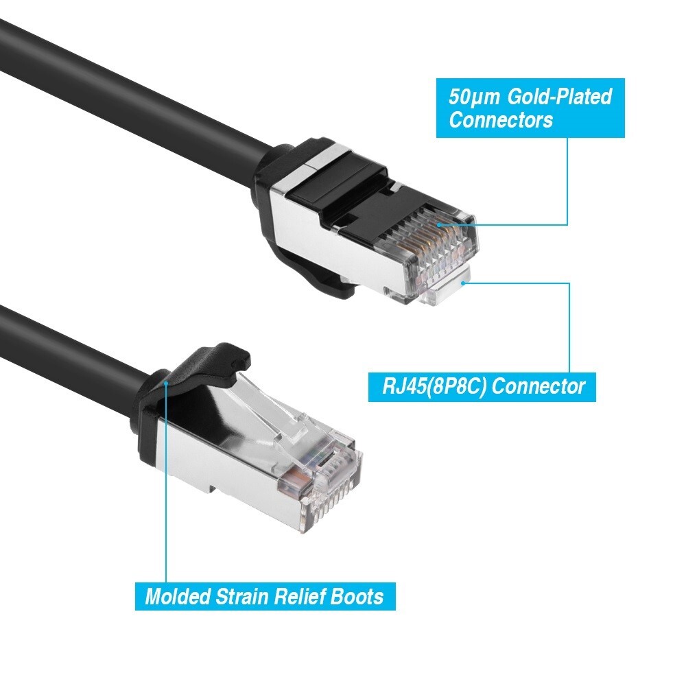 0.5 1 2 3 5 7 10FT Ethernet Network Cat8 RJ45 S/FTP Shielded Cable 28AWG Black